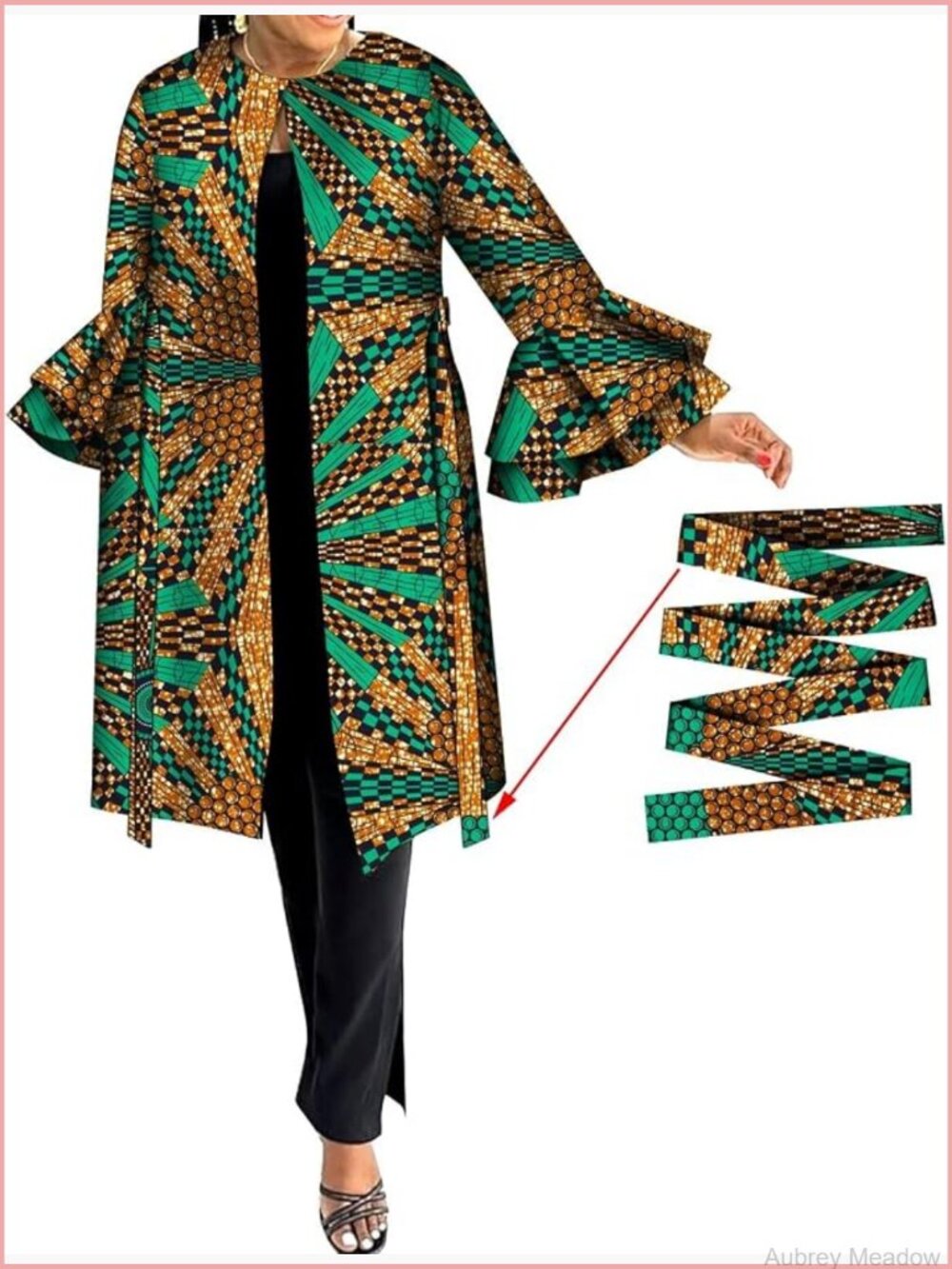 African Wax Print Ankara Long Jacket with Detachable Belt